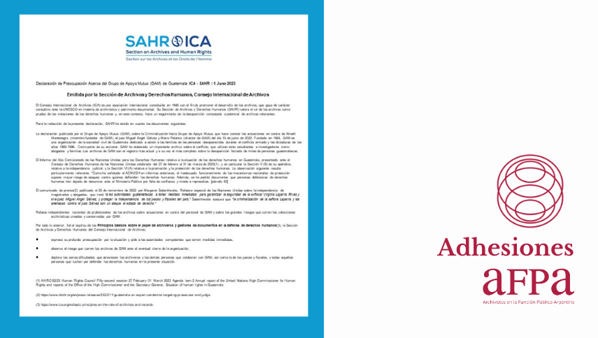 Adherimos a la Declaración de la Sección de Archivos y Derechos Humanos del ICA